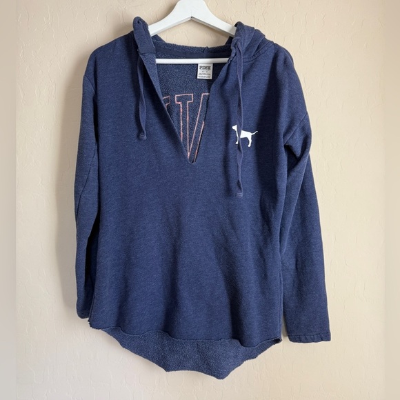 VS Pink Blue Pink Hoodie Satin Logo Drawstring Women’s XS - Picture 3 of 10